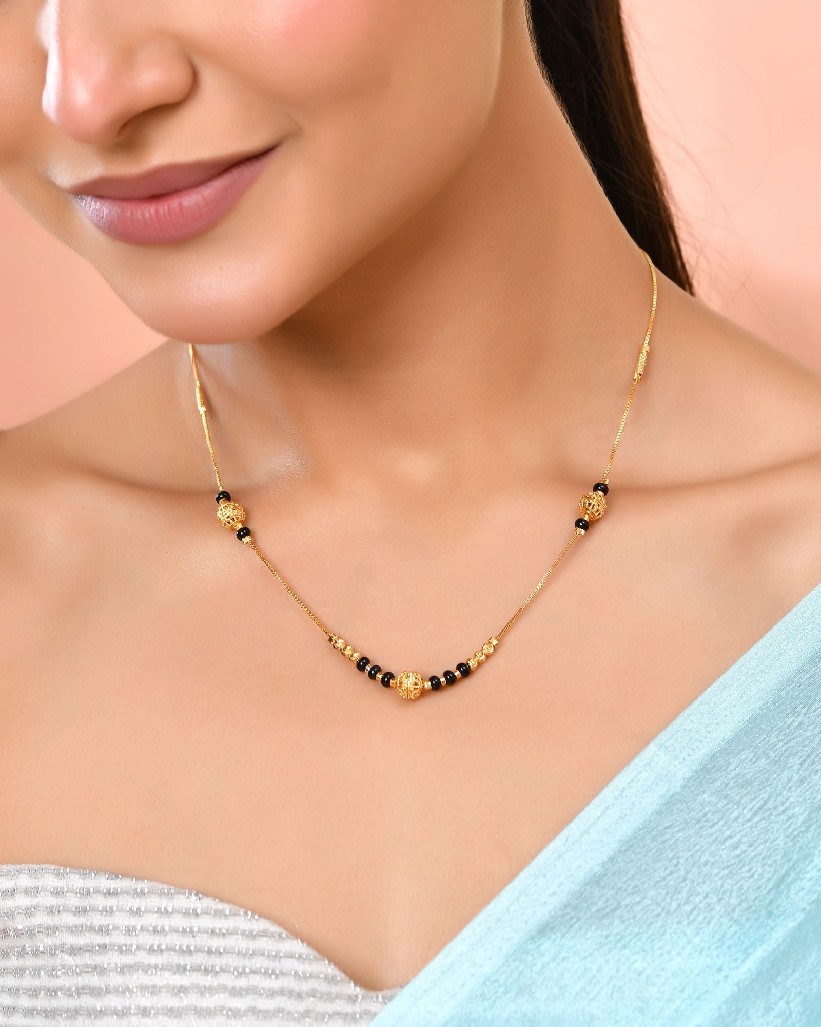 Jewels Nest Elegant Gold-Plated Black Beads Mangalsutra Necklace | Grocsy