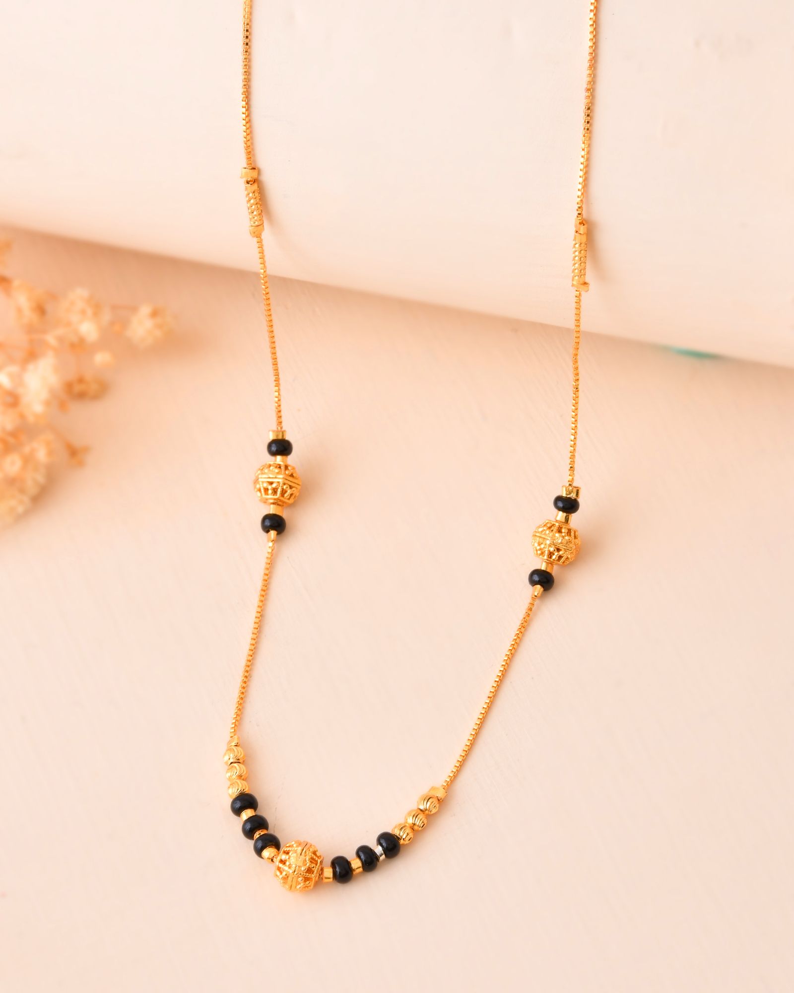 Jewels Nest Elegant Gold-Plated Black Beads Mangalsutra Necklace | Grocsy