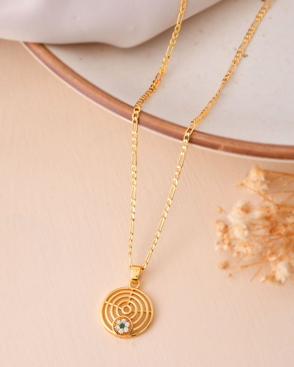 Jewels Nest Minimal Gold-Plated Circular Pendant Necklace For Women | Grocsy