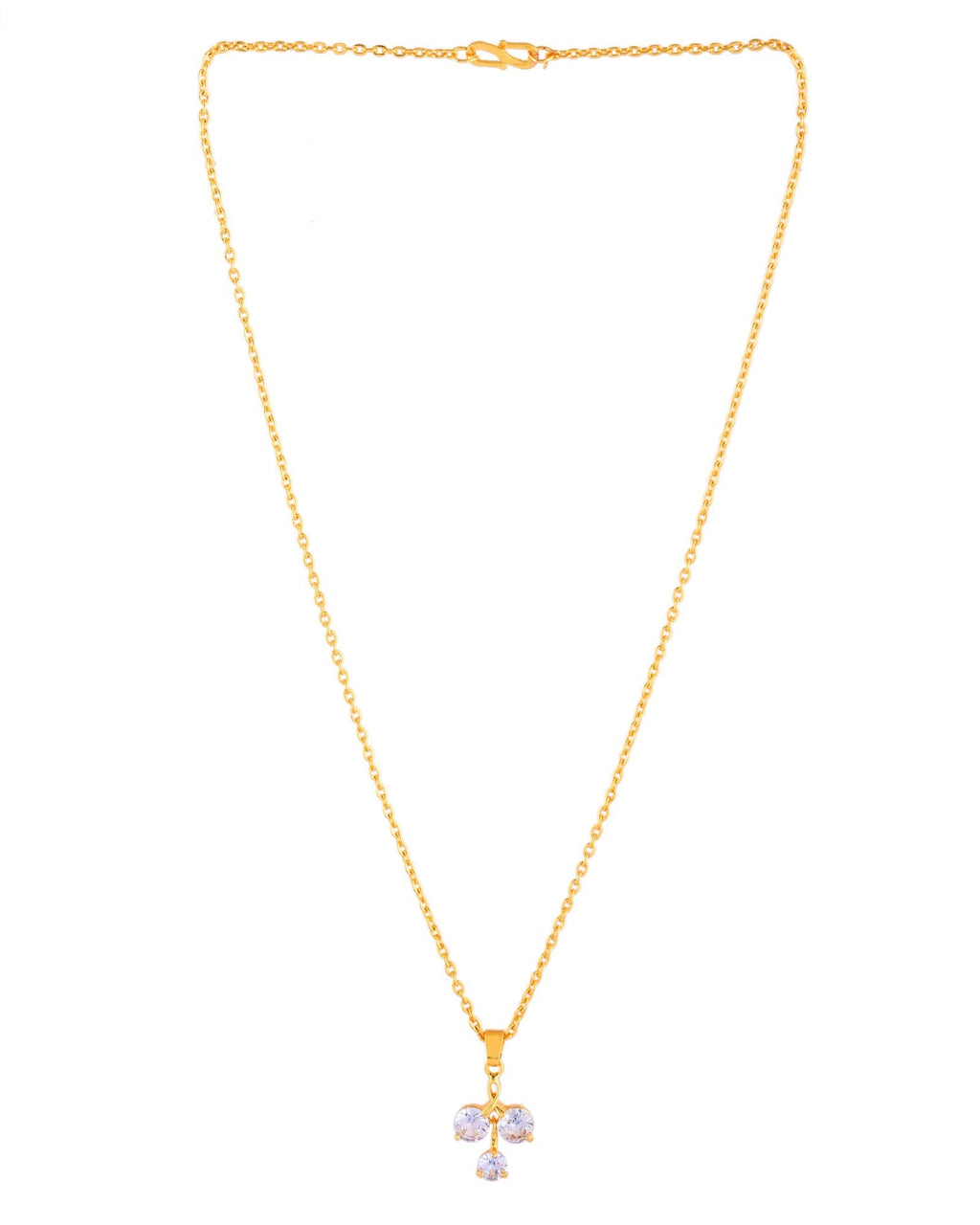 Jewels Nest Elegant Gold-Plated Triple Stone Pendant Necklace For Women | Grocsy