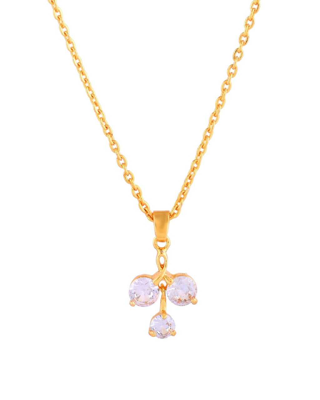 Jewels Nest Elegant Gold-Plated Triple Stone Pendant Necklace For Women | Grocsy
