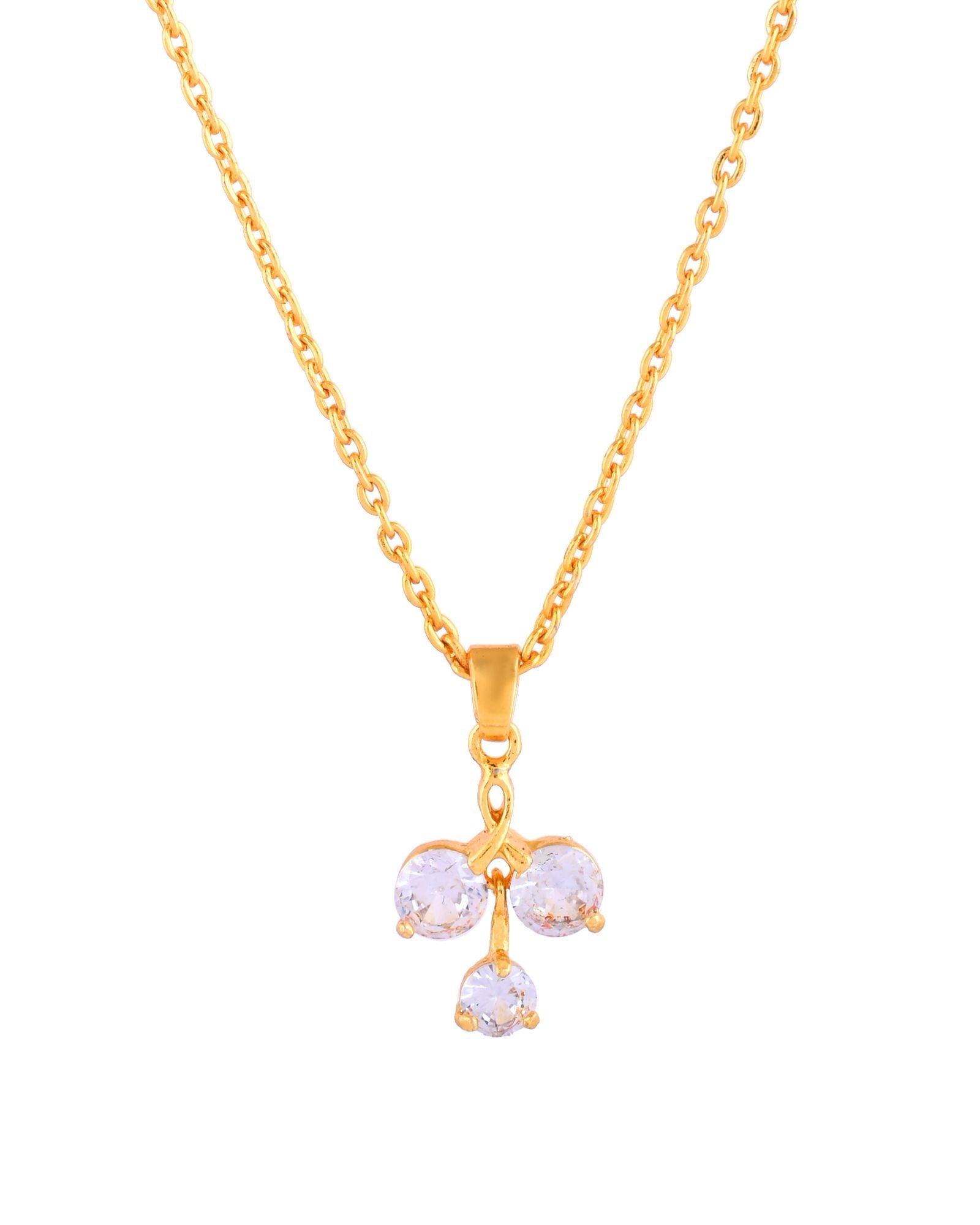 Jewels Nest Elegant Gold-Plated Triple Stone Pendant Necklace For Women | Grocsy