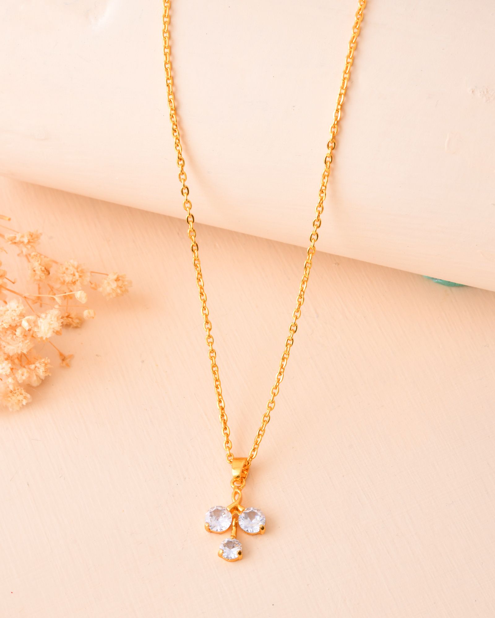 Jewels Nest Elegant Gold-Plated Triple Stone Pendant Necklace For Women | Grocsy