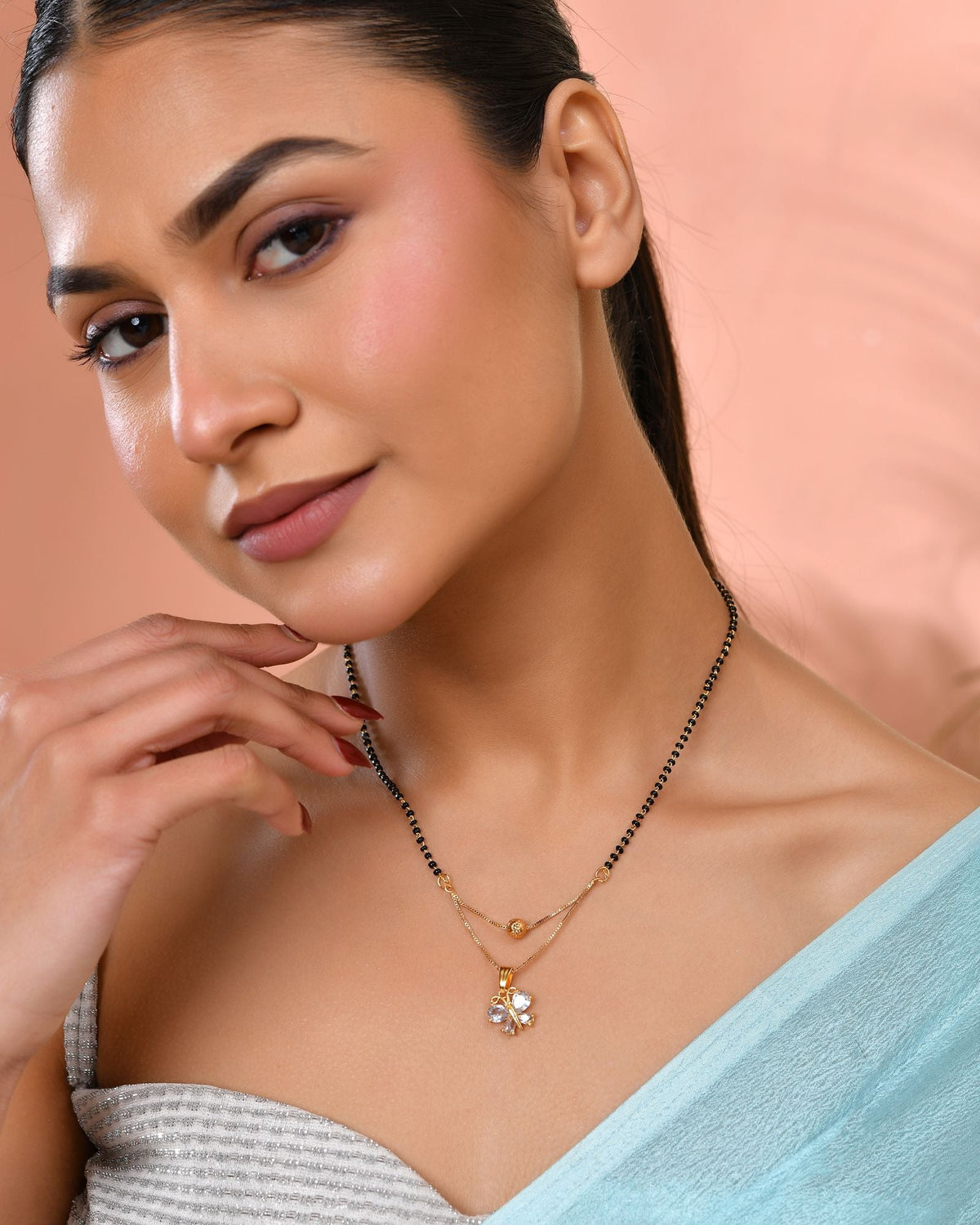 Jewels Nest Gold-Plated Butterfly Pendant Mangalsutra For Women | Grocsy