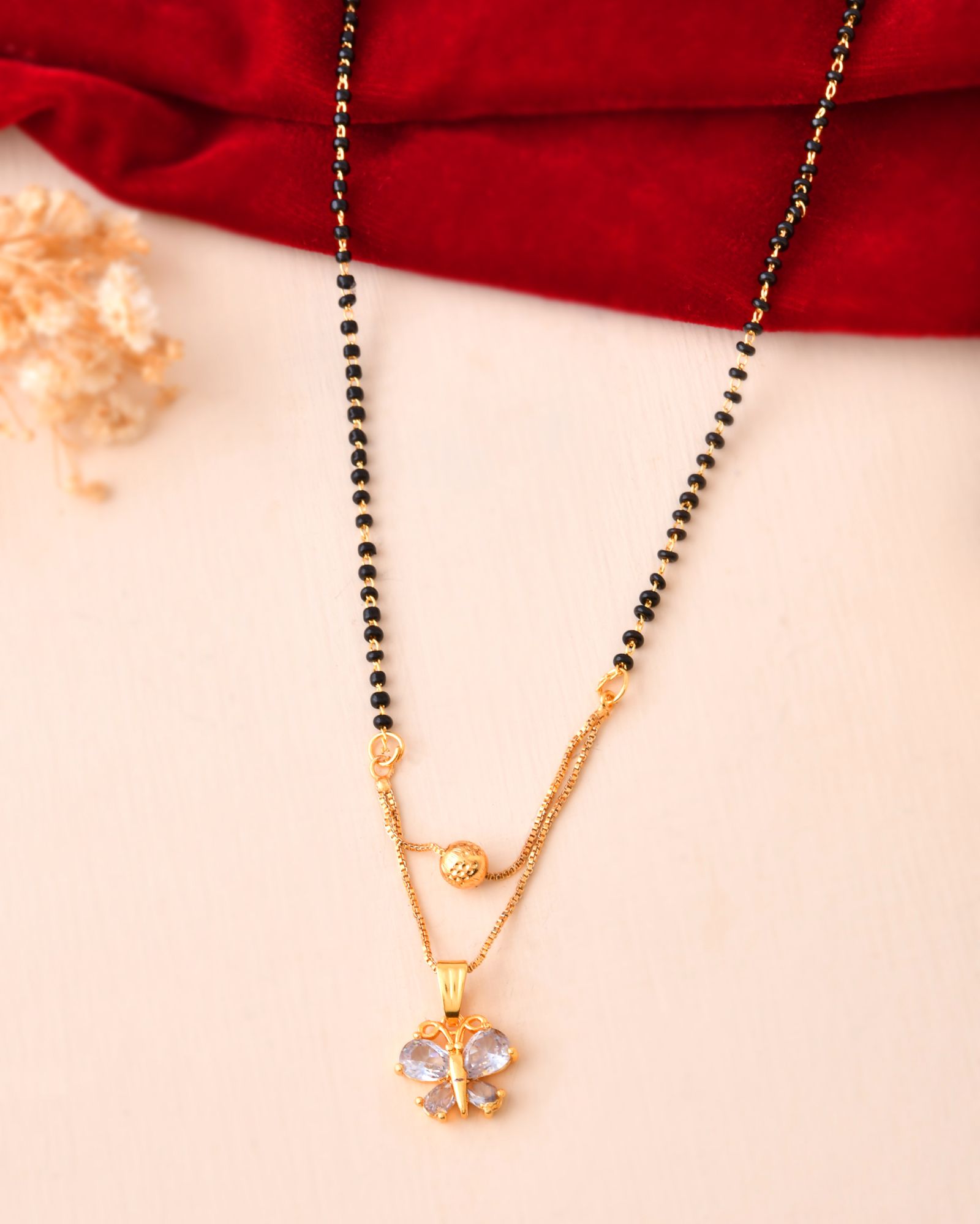 Jewels Nest Gold-Plated Butterfly Pendant Mangalsutra For Women | Grocsy