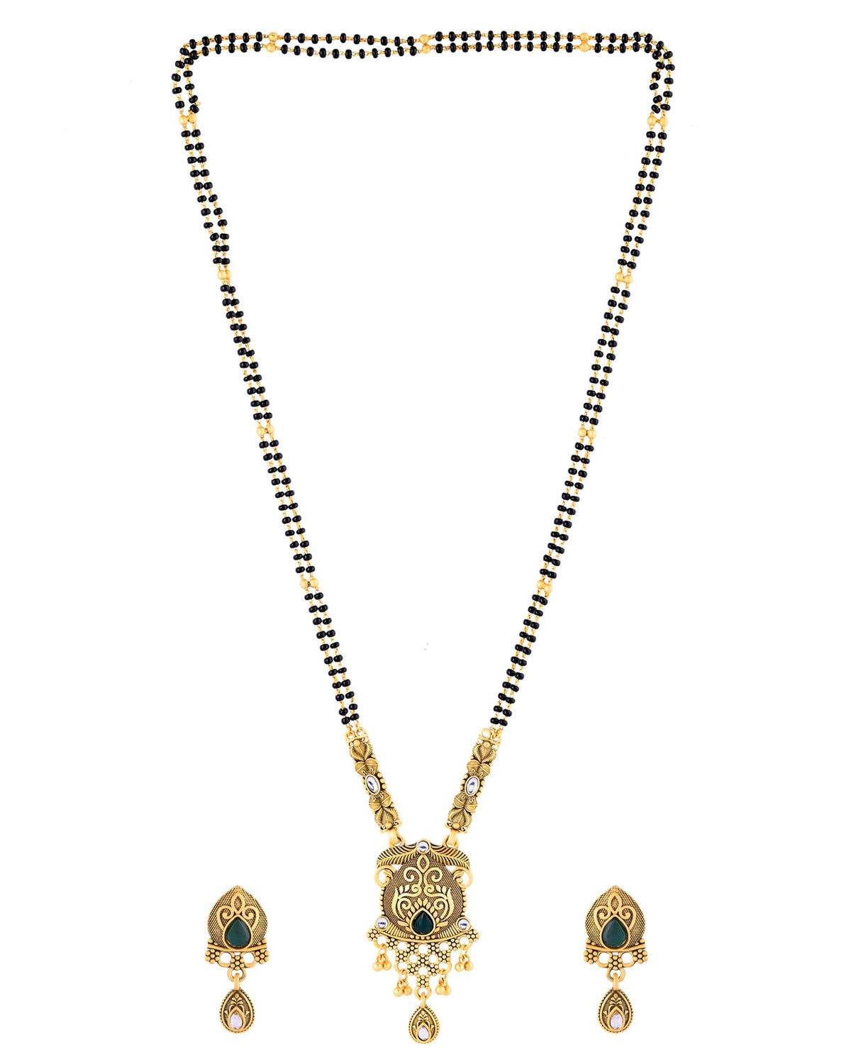 Jewels Nest Antique Gold-Plated Green Stone Mangalsutra Set For Women | Grocsy