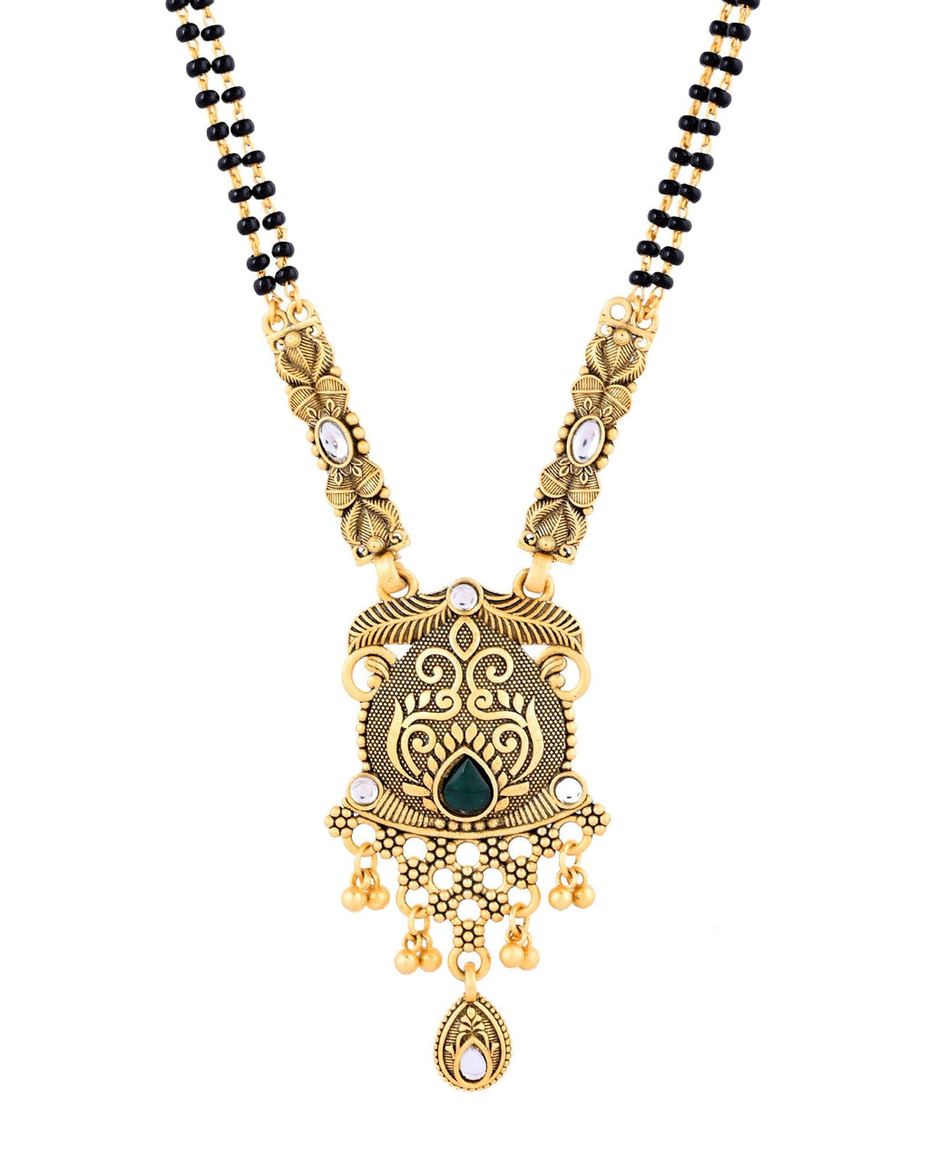 Jewels Nest Antique Gold-Plated Green Stone Mangalsutra Set For Women | Grocsy