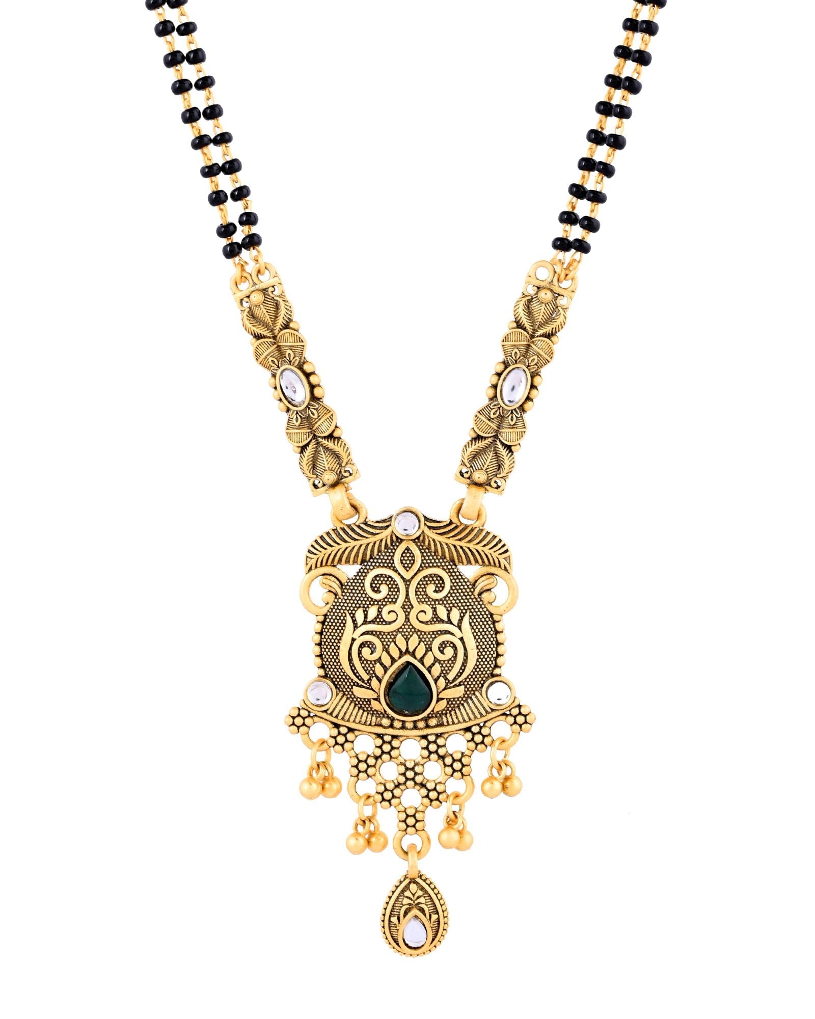 Jewels Nest Antique Gold-Plated Green Stone Mangalsutra Set For Women | Grocsy