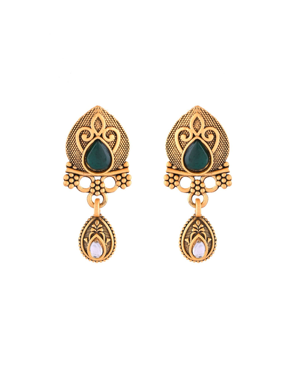 Jewels Nest Antique Gold-Plated Green Stone Mangalsutra Set For Women | Grocsy