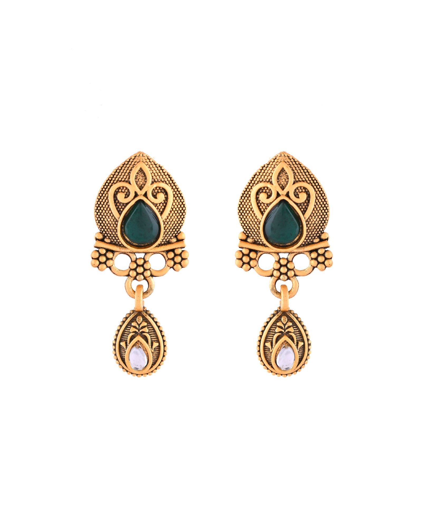 Jewels Nest Antique Gold-Plated Green Stone Mangalsutra Set For Women | Grocsy