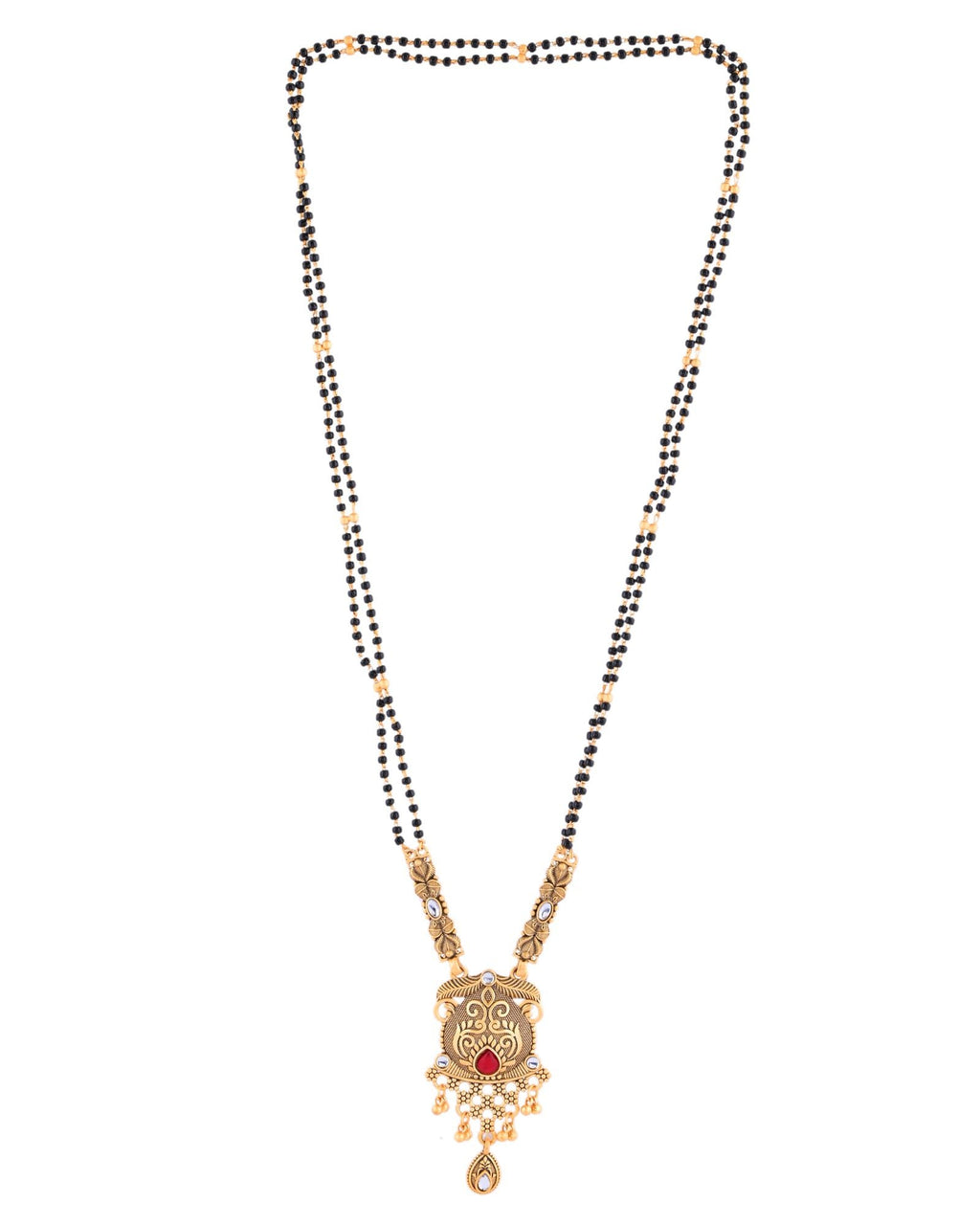 Jewels Nest Antique Gold-Plated Red Stone Temple Mangalsutra Set For Women | Grocsy