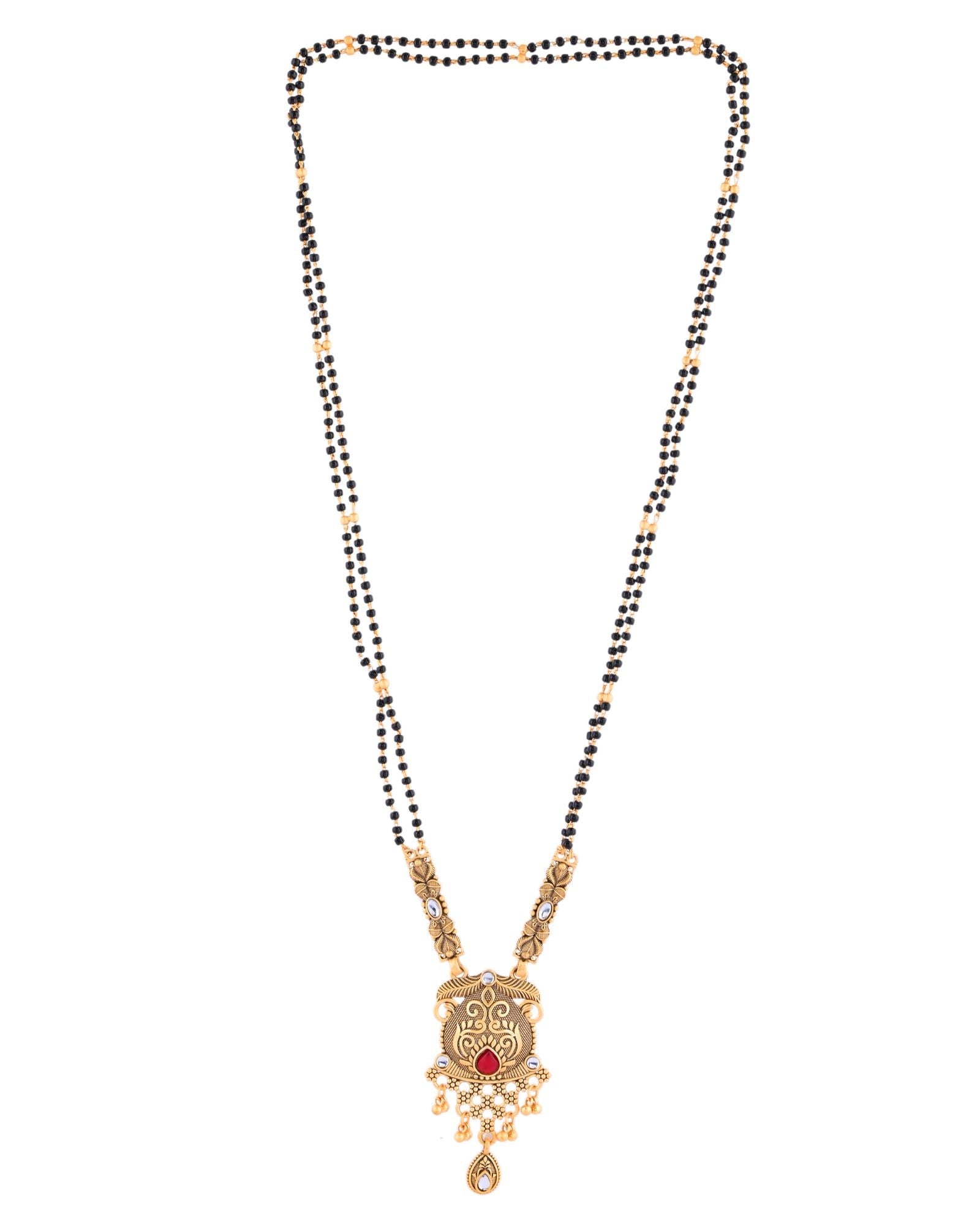 Jewels Nest Antique Gold-Plated Red Stone Temple Mangalsutra Set For Women | Grocsy