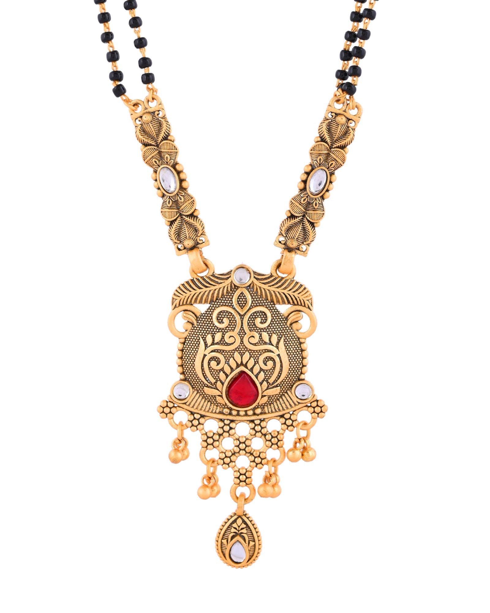 Jewels Nest Antique Gold-Plated Red Stone Temple Mangalsutra Set For Women | Grocsy