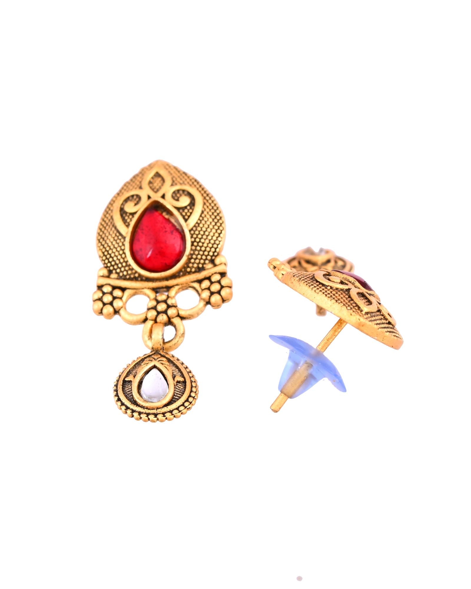 Jewels Nest Antique Gold-Plated Red Stone Temple Mangalsutra Set For Women | Grocsy