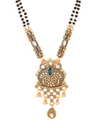 Jewels Nest Antique Gold-Plated Green Stone Temple Mangalsutra Set For Women | Grocsy
