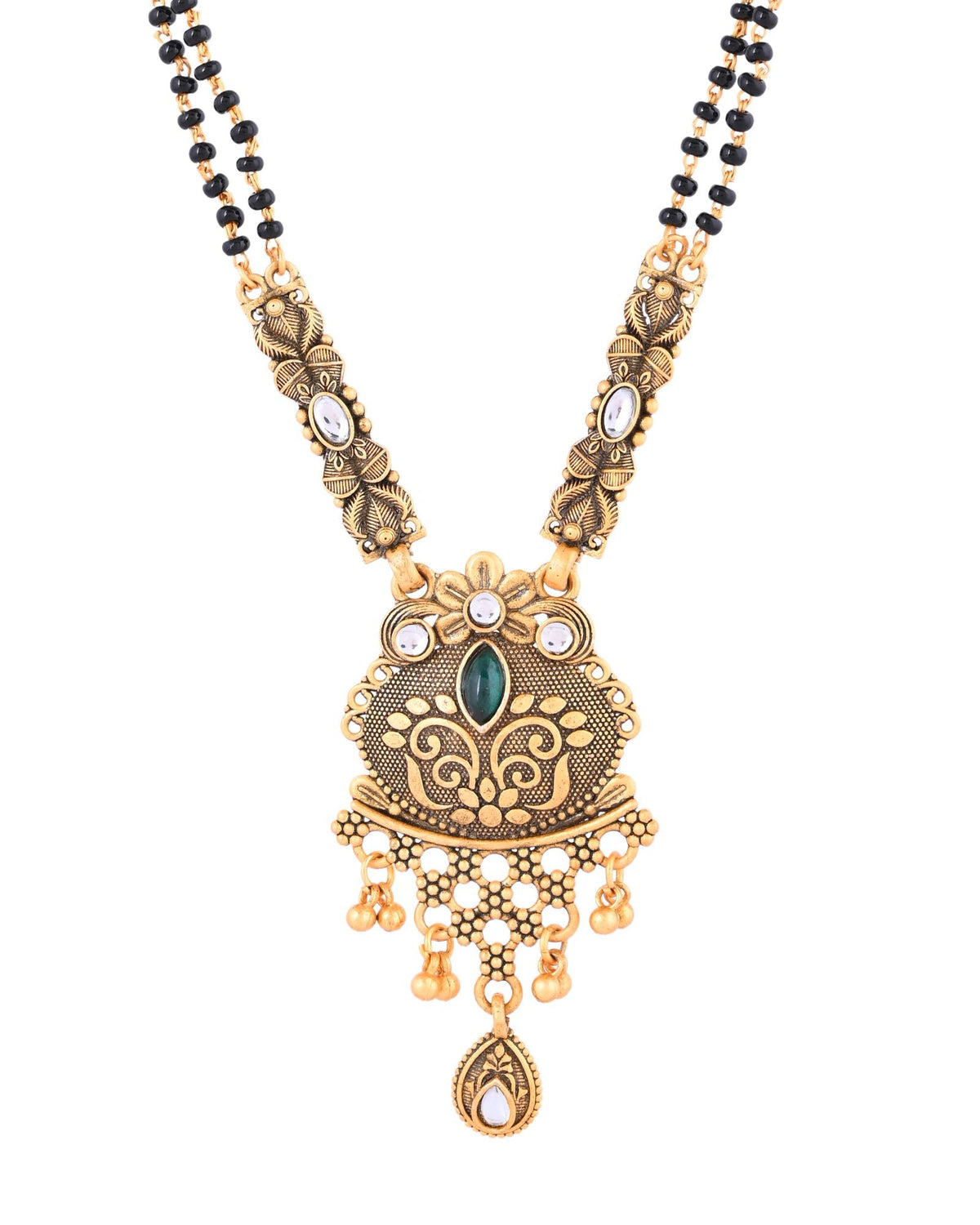 Jewels Nest Antique Gold-Plated Green Stone Temple Mangalsutra Set For Women | Grocsy