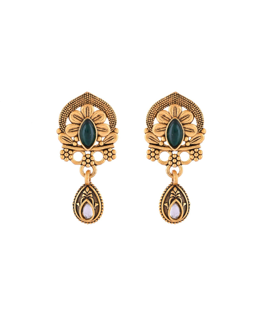 Jewels Nest Antique Gold-Plated Green Stone Temple Mangalsutra Set For Women | Grocsy