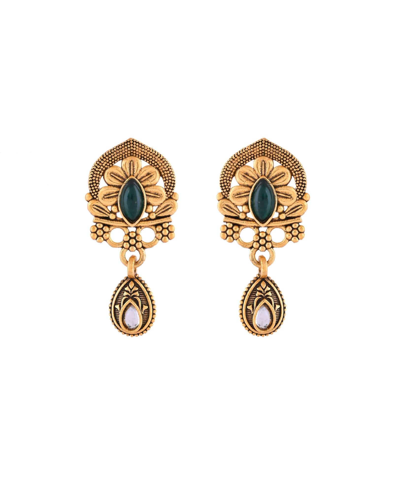 Jewels Nest Antique Gold-Plated Green Stone Temple Mangalsutra Set For Women | Grocsy