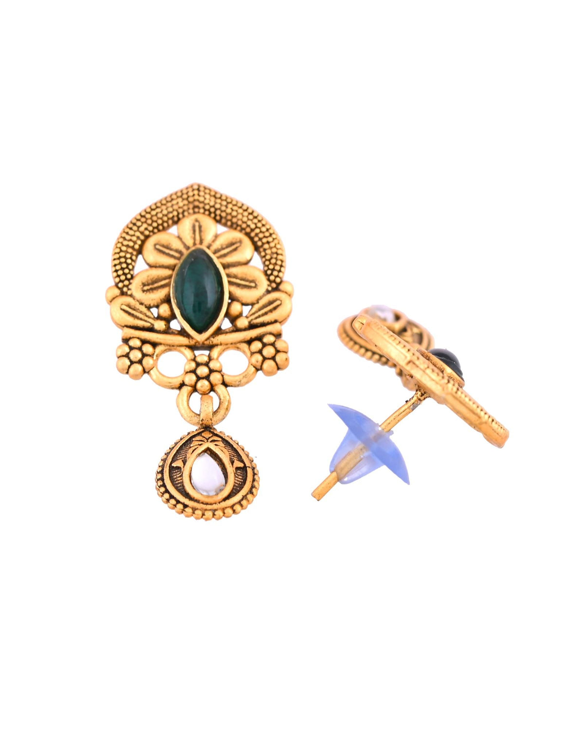 Jewels Nest Antique Gold-Plated Green Stone Temple Mangalsutra Set For Women | Grocsy