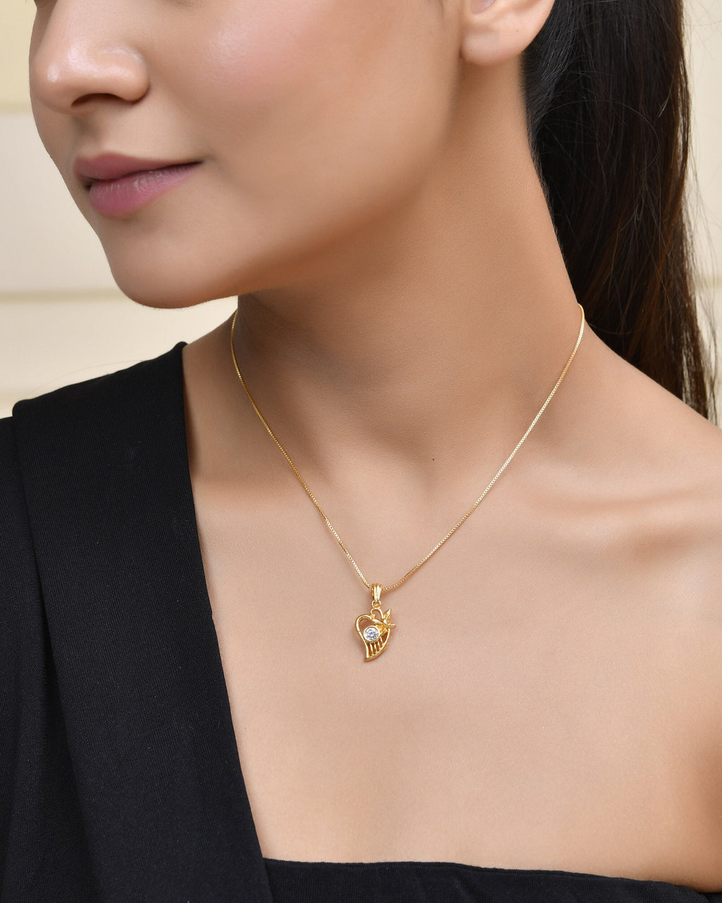 Jewels Nest Elegant Gold-Polished Couple Pendant Set | Grocsy