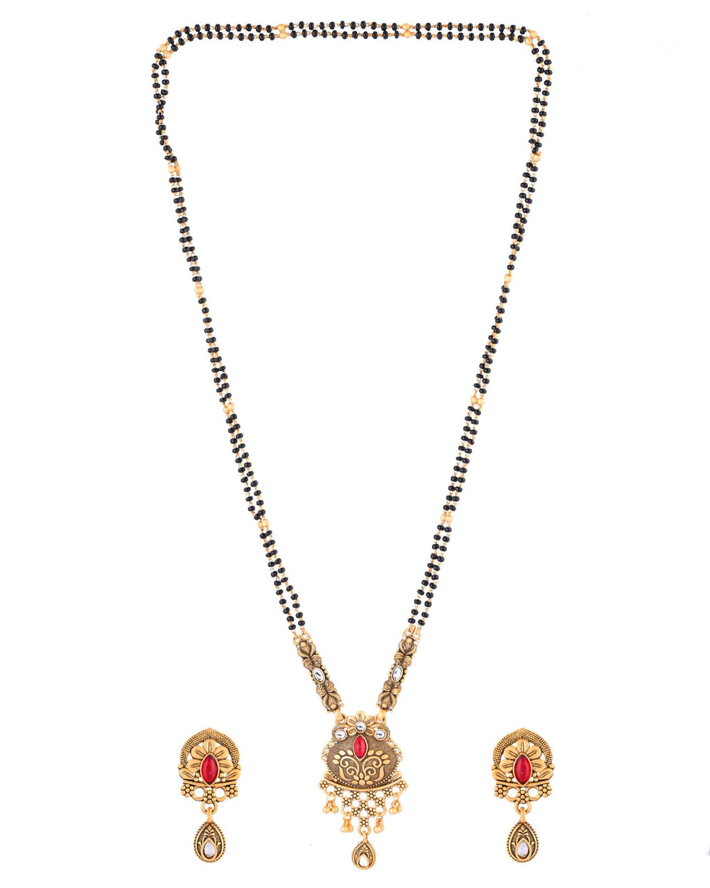 Jewels Nest Antique Gold-Plated Red Stone Temple Mangalsutra Set For Women | Grocsy