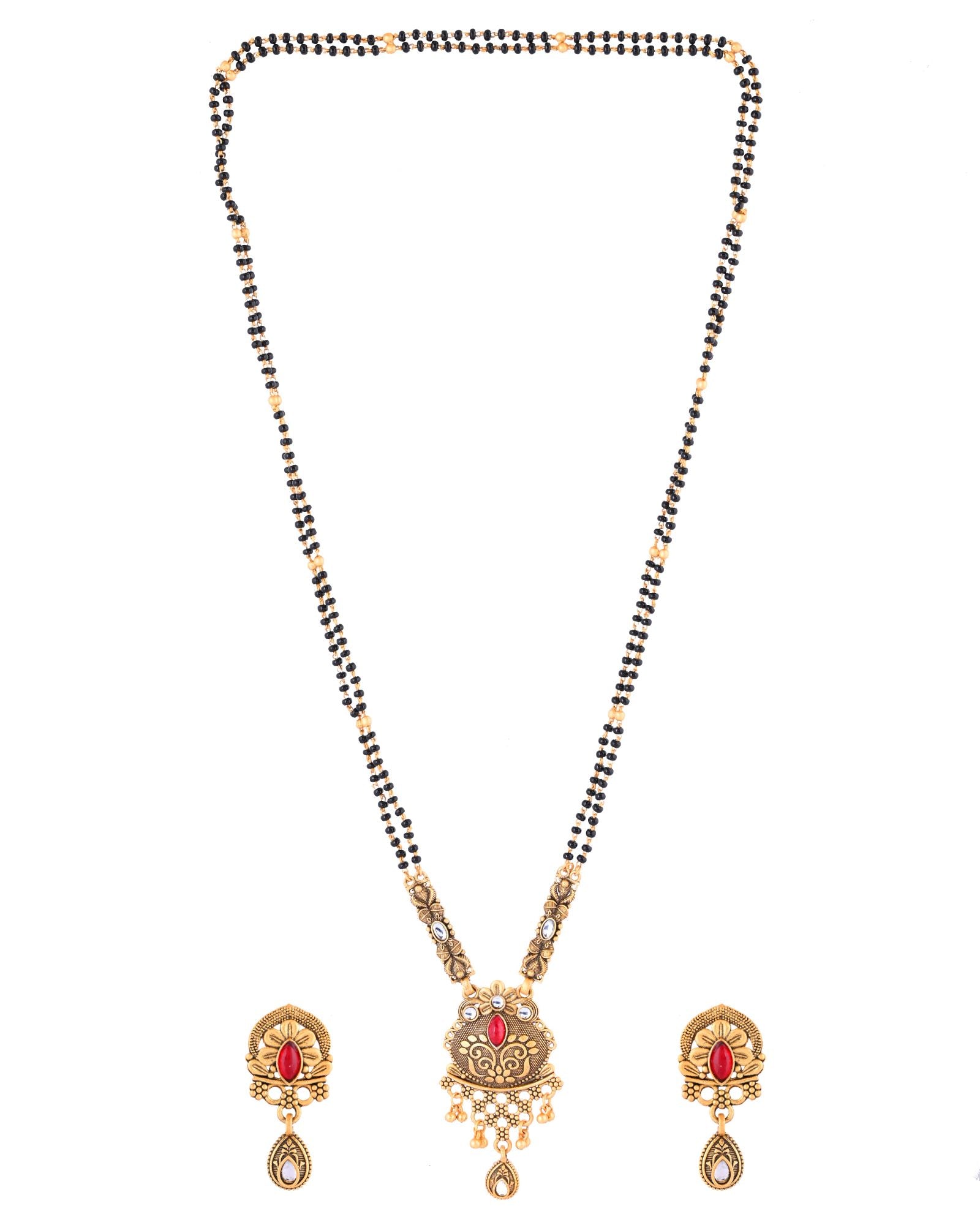 Jewels Nest Antique Gold-Plated Red Stone Temple Mangalsutra Set For Women | Grocsy