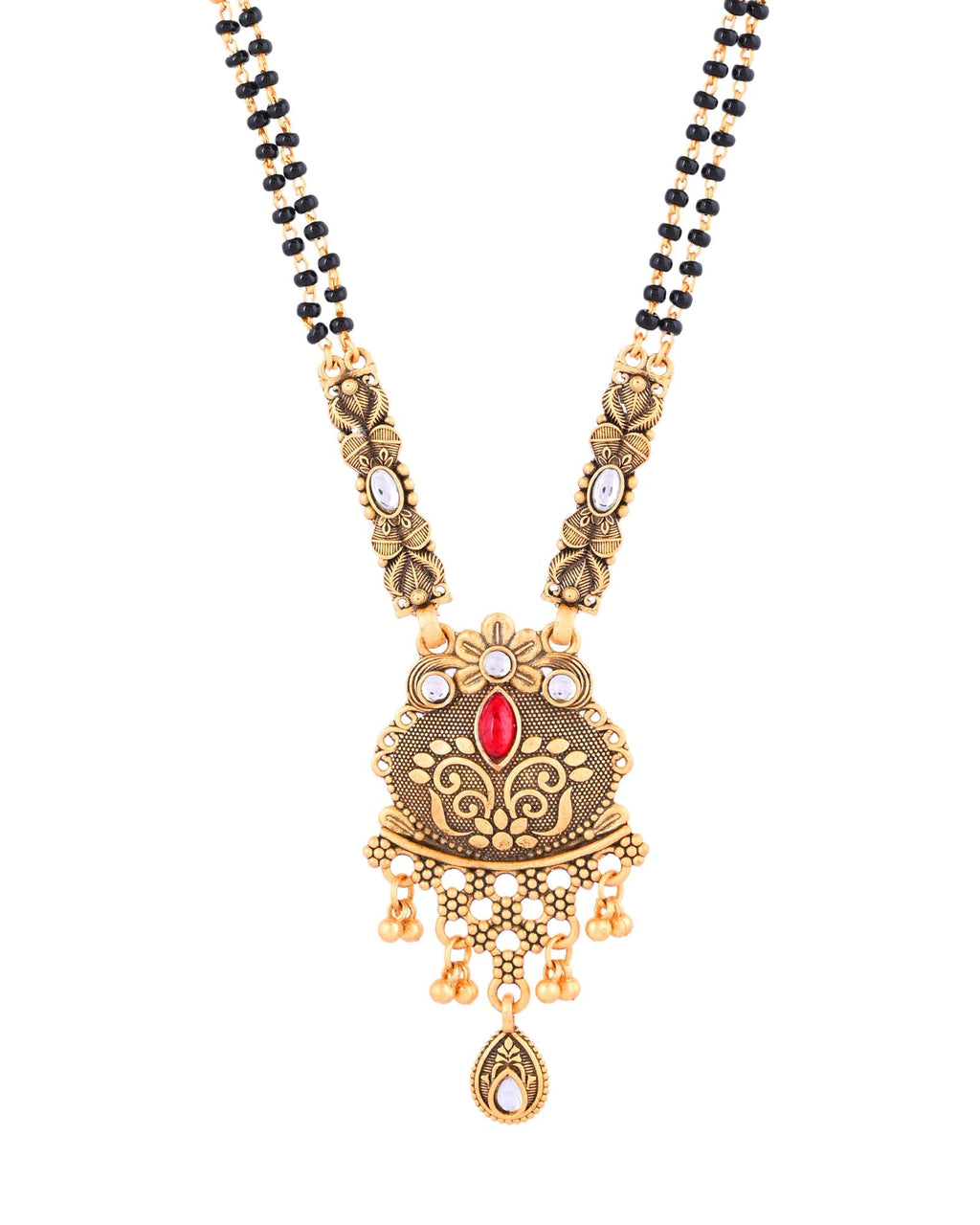 Jewels Nest Antique Gold-Plated Red Stone Temple Mangalsutra Set For Women | Grocsy
