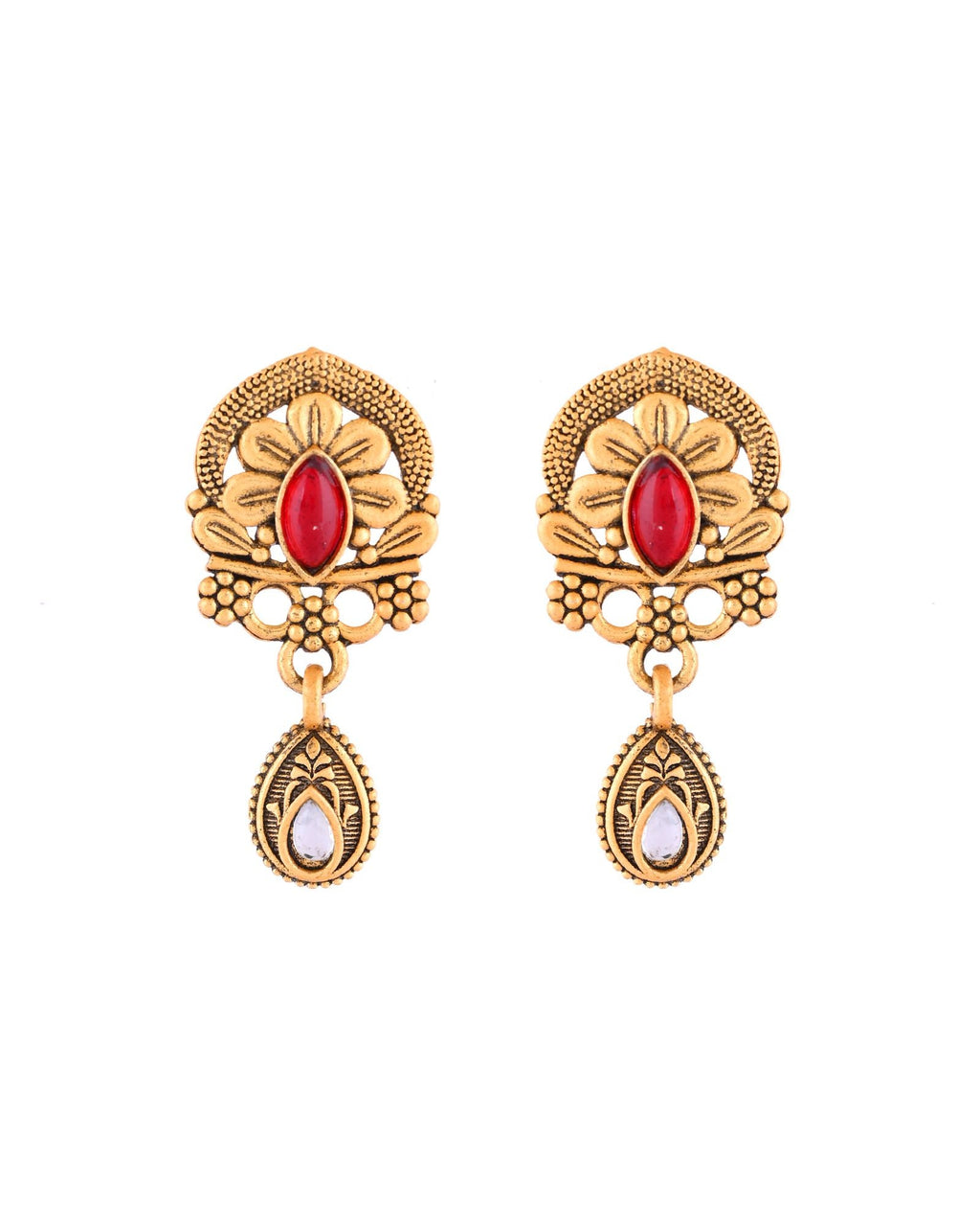 Jewels Nest Antique Gold-Plated Red Stone Temple Mangalsutra Set For Women | Grocsy