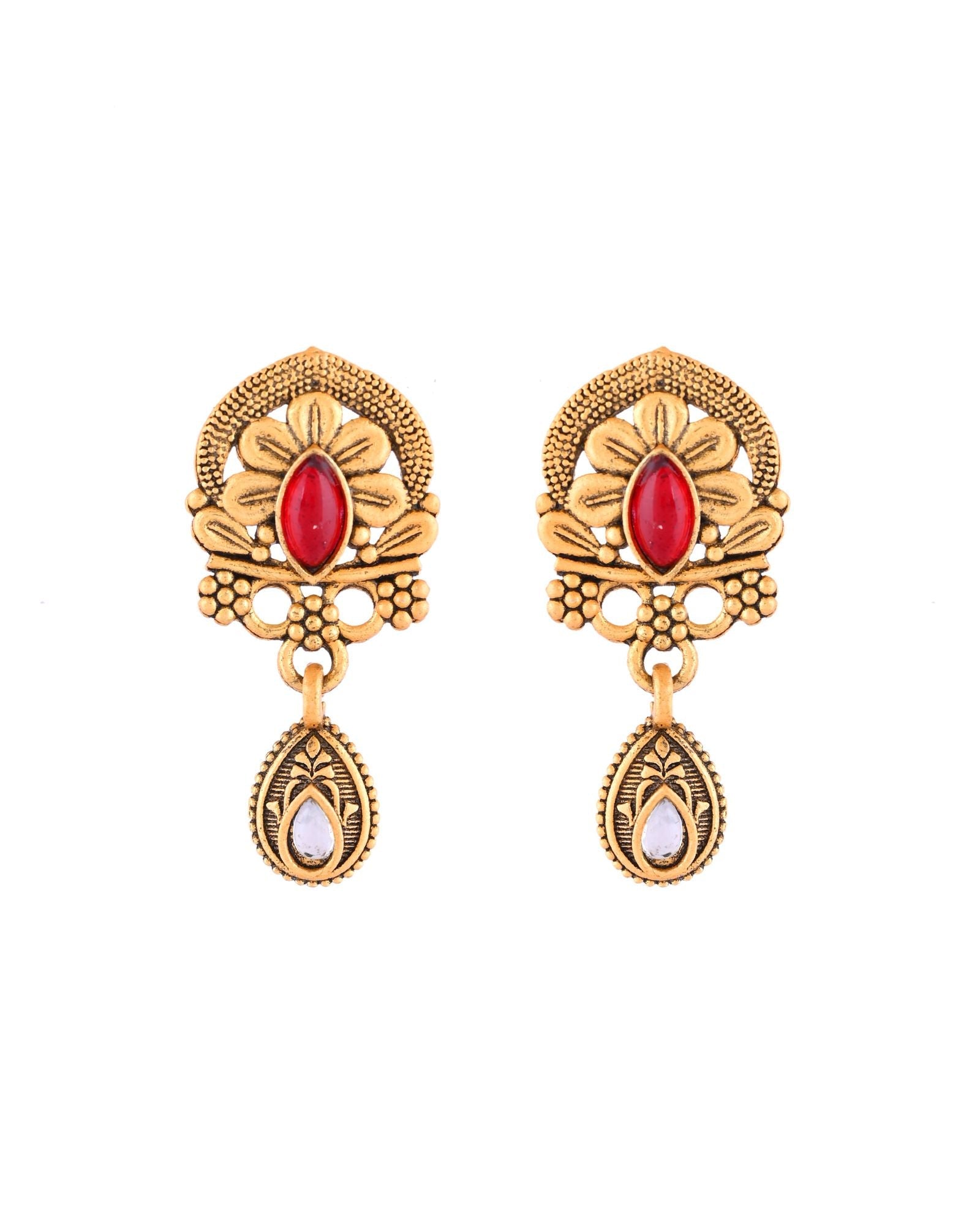 Jewels Nest Antique Gold-Plated Red Stone Temple Mangalsutra Set For Women | Grocsy