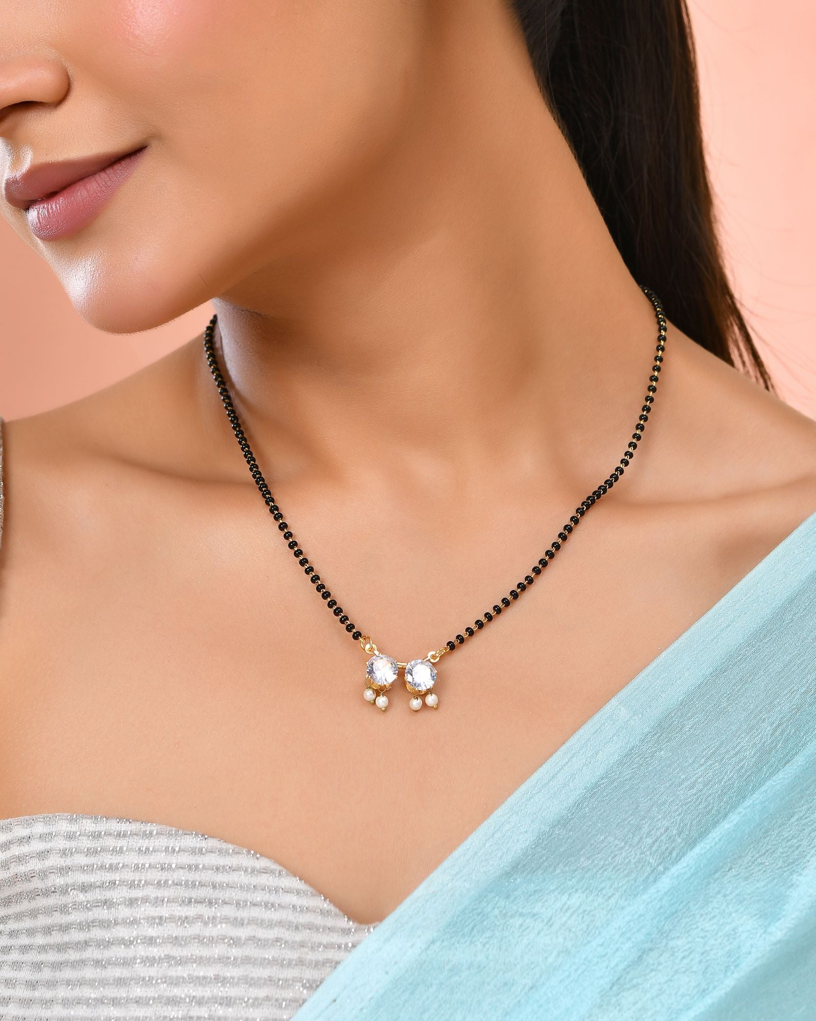 Jewels Nest Minimal Gold-Plated White Stone Mangalsutra For Women | Grocsy