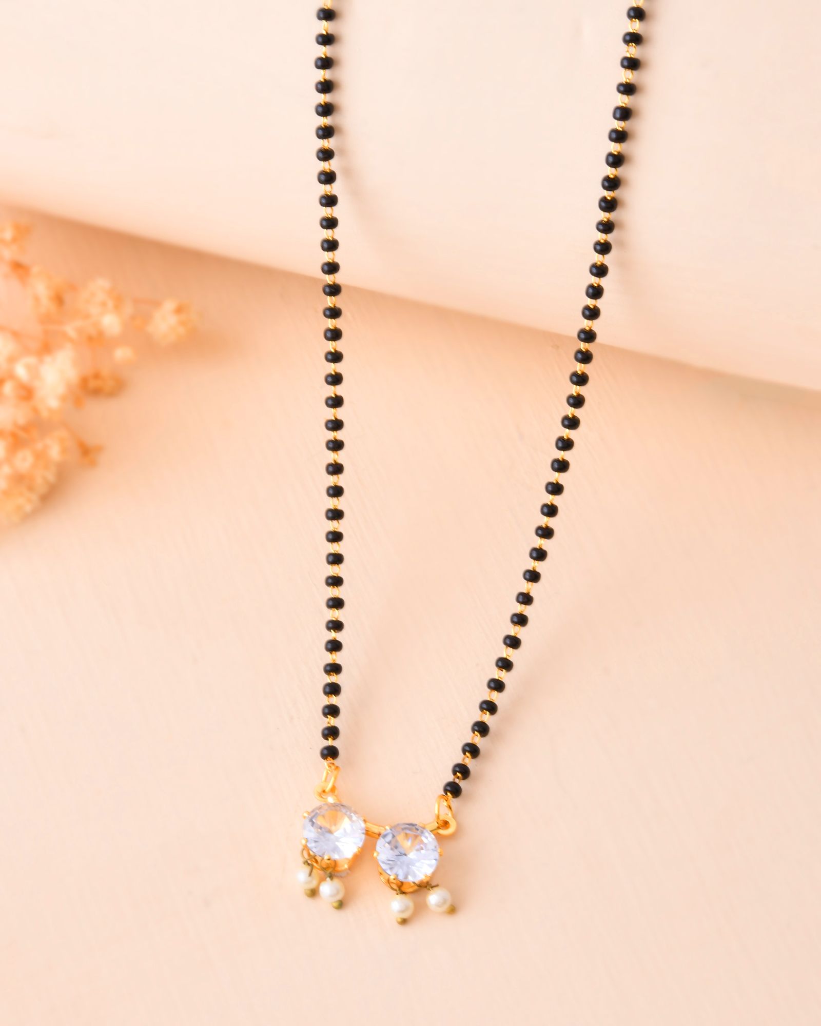 Jewels Nest Minimal Gold-Plated White Stone Mangalsutra For Women | Grocsy