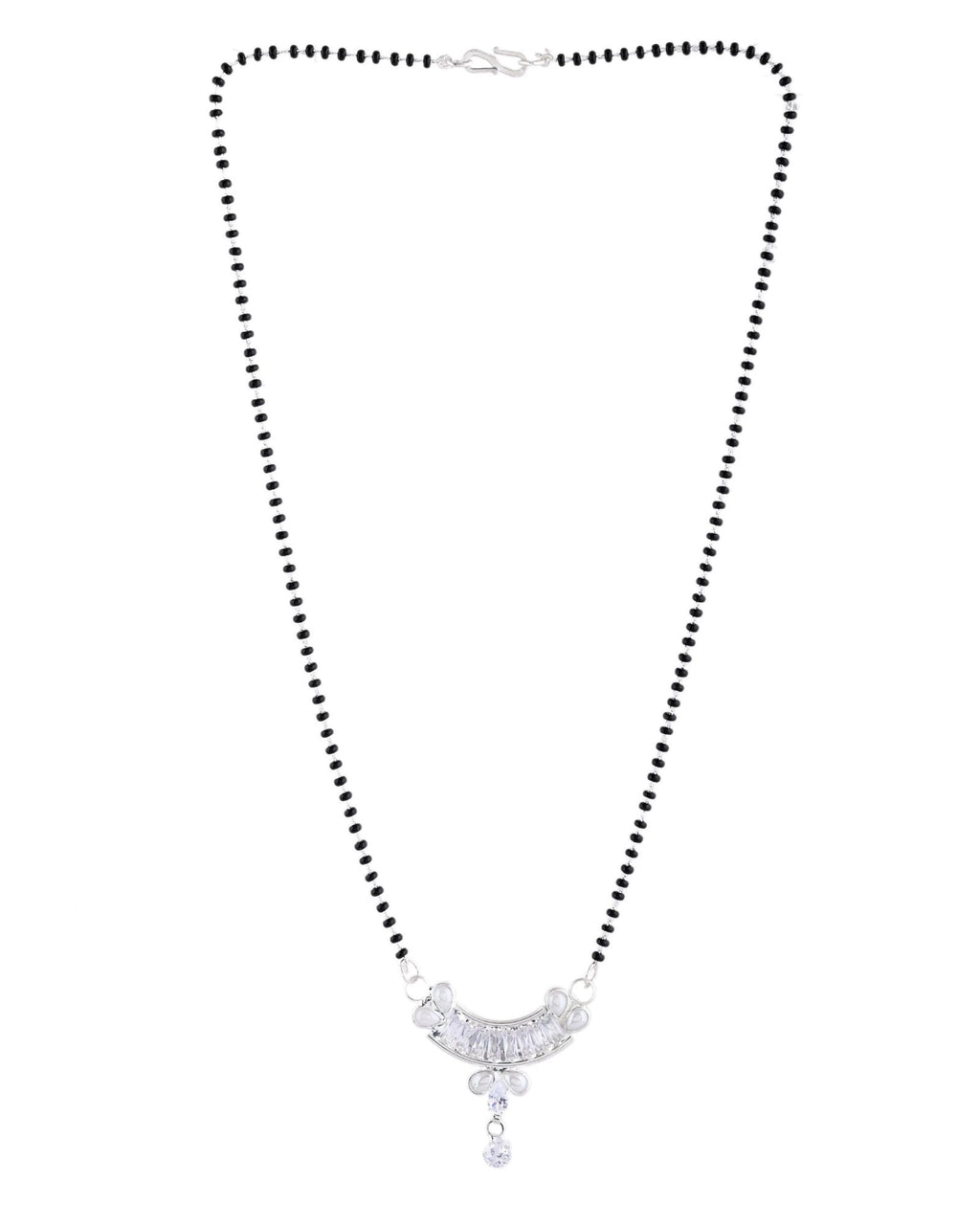 Jewels Nest Minimal Silver-Tone White Stone Mangalsutra With Elegant Curved Pendant | Grocsy