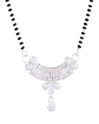 Jewels Nest Minimal Silver-Tone White Stone Mangalsutra With Elegant Curved Pendant | Grocsy