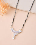 Jewels Nest Minimal Silver-Tone White Stone Mangalsutra With Elegant Curved Pendant | Grocsy