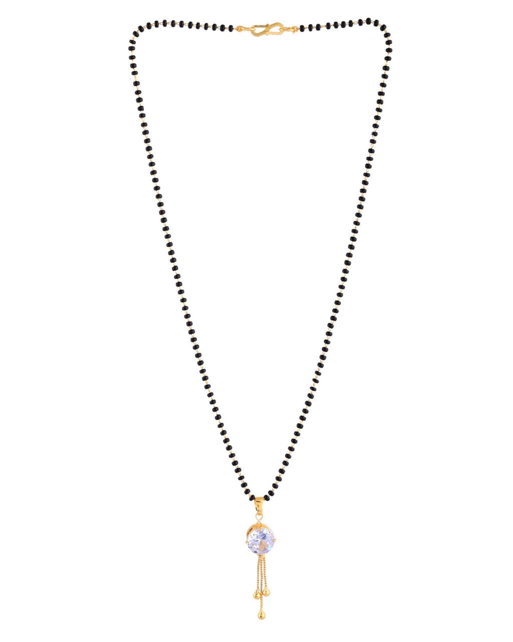 Jewels Nest Classic Gold-Tone White Stone Mangalsutra With Single Drop Tassel Pendant | Grocsy