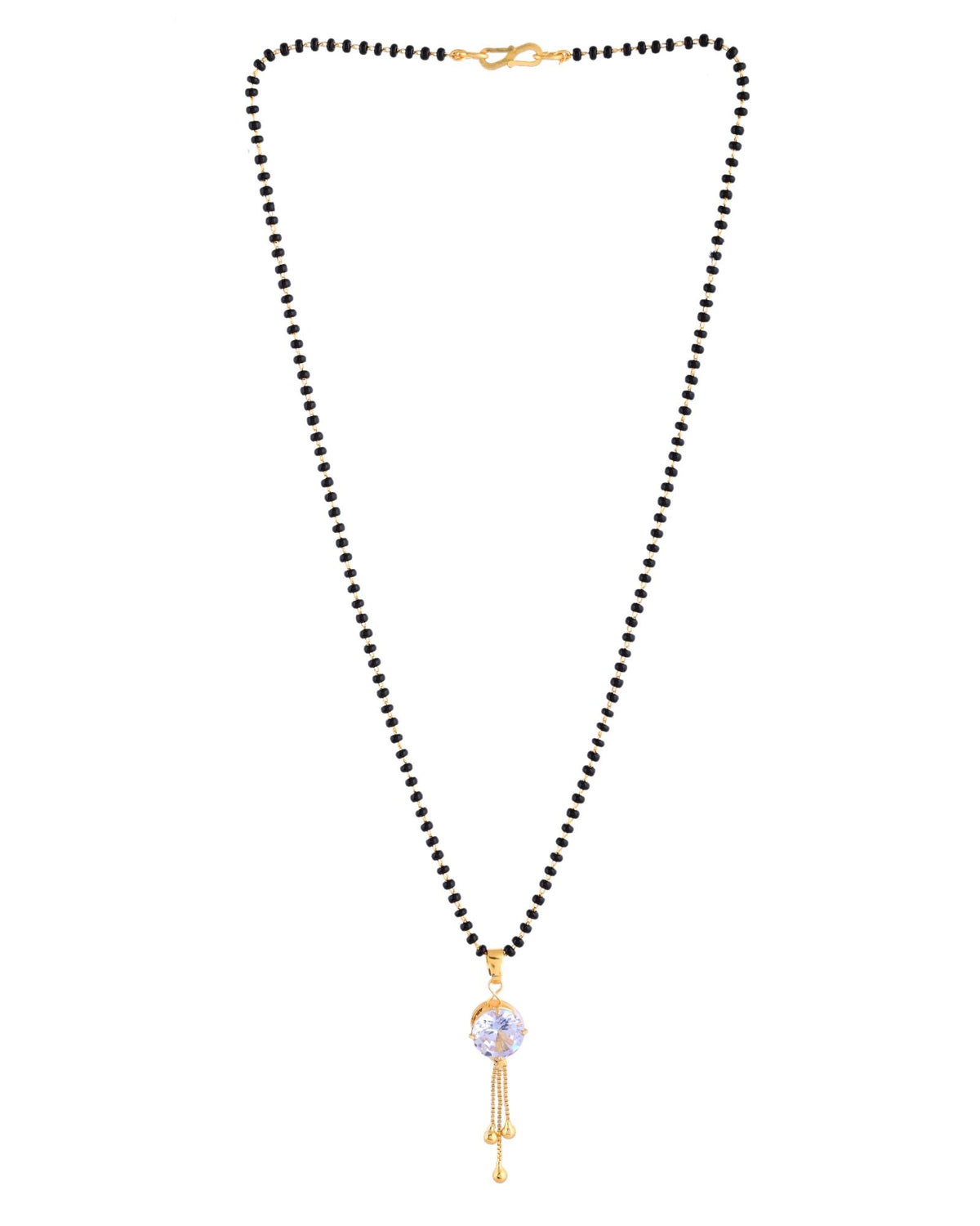 Jewels Nest Classic Gold-Tone White Stone Mangalsutra With Single Drop Tassel Pendant | Grocsy