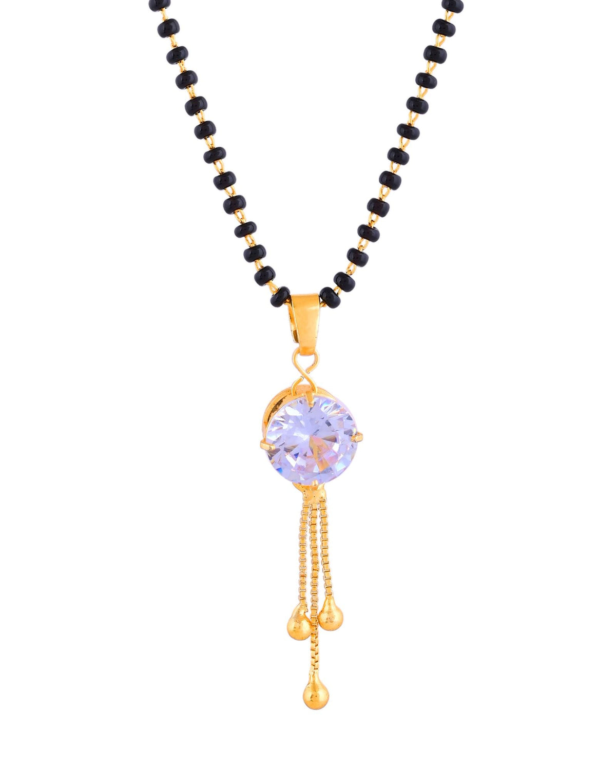 Jewels Nest Classic Gold-Tone White Stone Mangalsutra With Single Drop Tassel Pendant | Grocsy