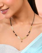 Jewels Nest Gold-Tone Leaf Design Black Beads Mangalsutra For Daily Wear | Grocsy