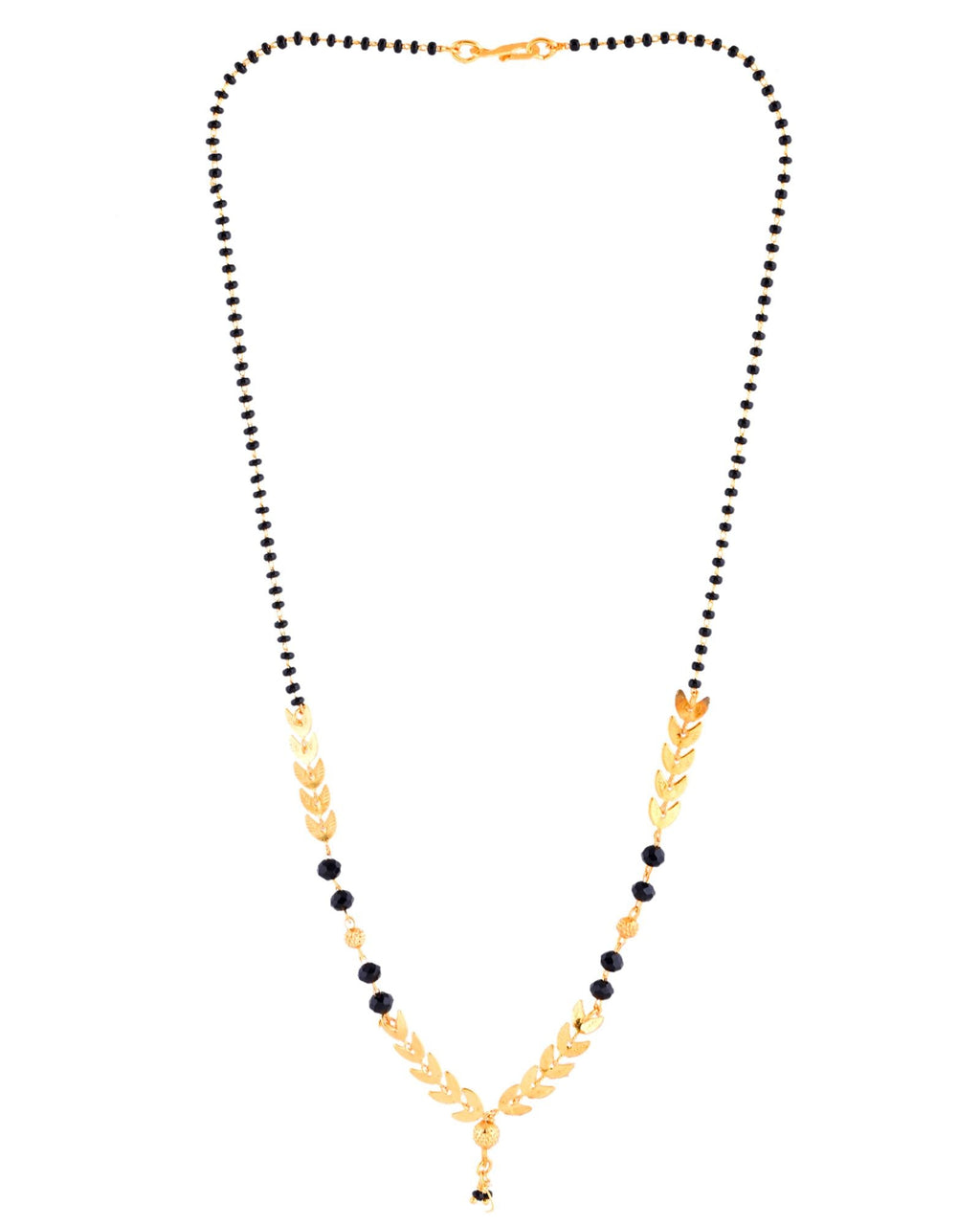 Jewels Nest Gold-Tone Leaf Design Black Beads Mangalsutra For Daily Wear | Grocsy