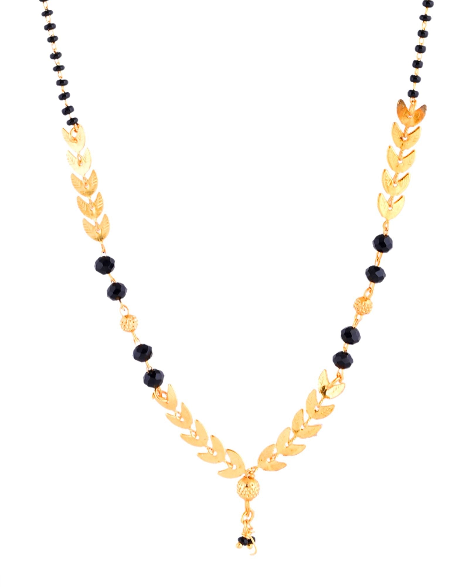 Jewels Nest Gold-Tone Leaf Design Black Beads Mangalsutra For Daily Wear | Grocsy