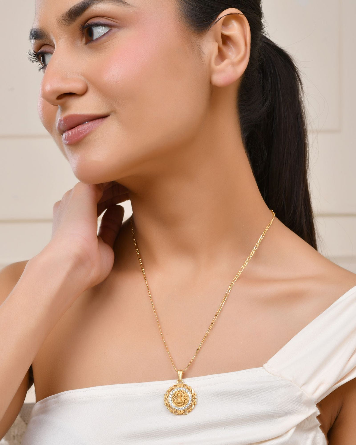 Jewels Nest Gold-Tone Circular Cz Pendant Necklace For Women | Grocsy