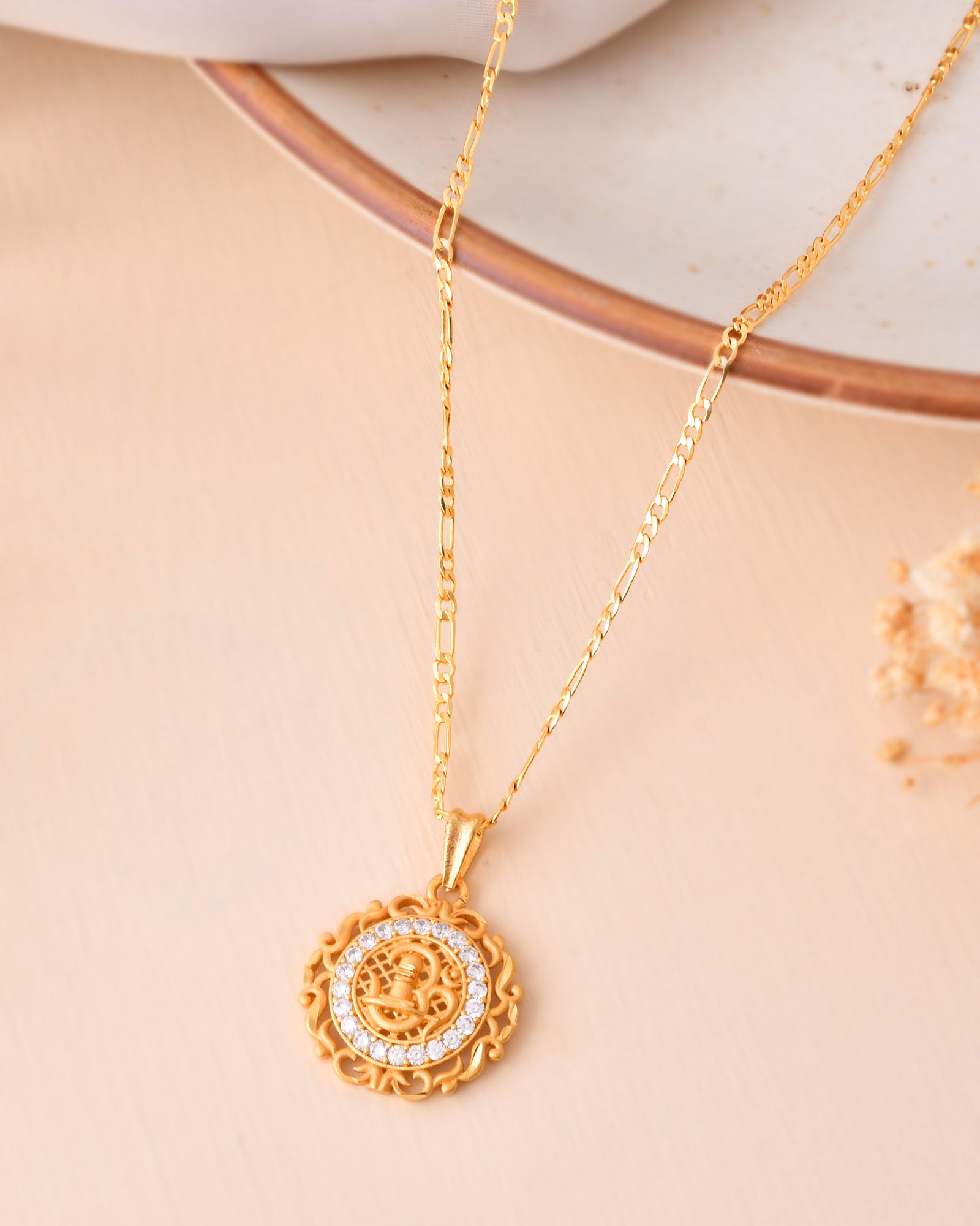 Jewels Nest Gold-Tone Circular Cz Pendant Necklace For Women | Grocsy