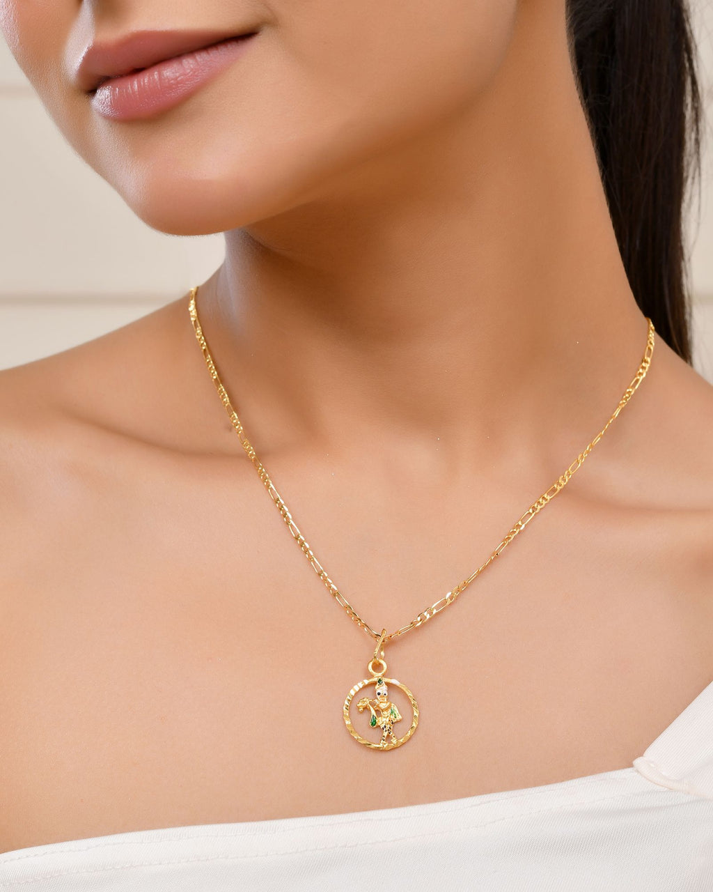 Jewels Nest Gold-Tone Krishna Flute Circle Pendant Necklace For Women | Grocsy
