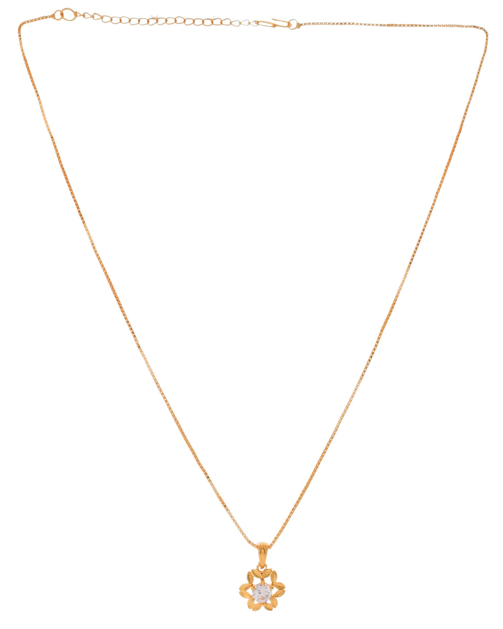 Jewels Nest Elegant Gold-Polished Floral Pendant with Sparkling Stone | Grocsy