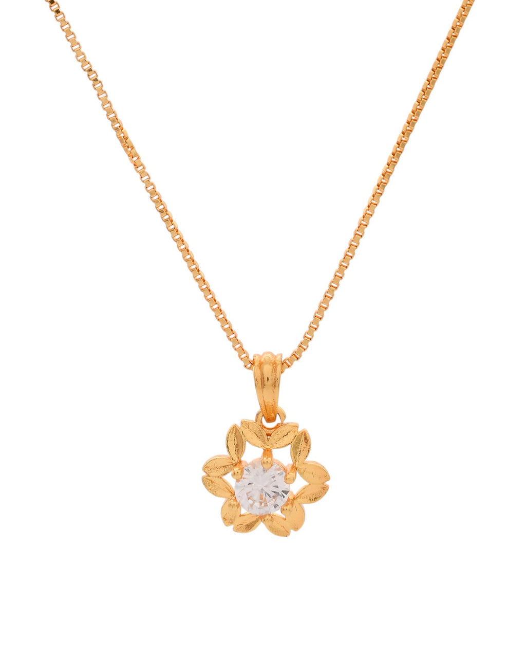 Jewels Nest Elegant Gold-Polished Floral Pendant with Sparkling Stone | Grocsy