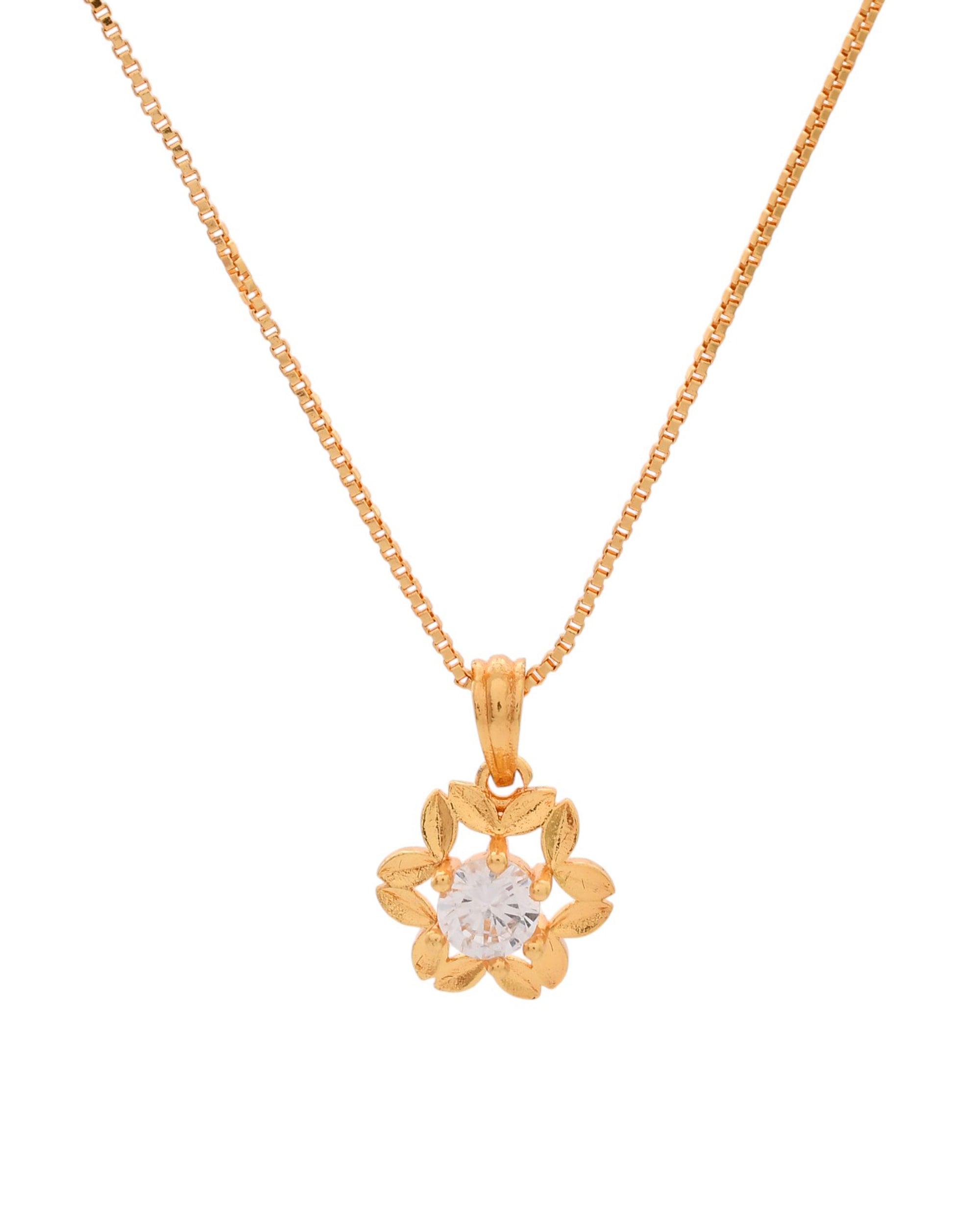 Jewels Nest Elegant Gold-Polished Floral Pendant with Sparkling Stone | Grocsy