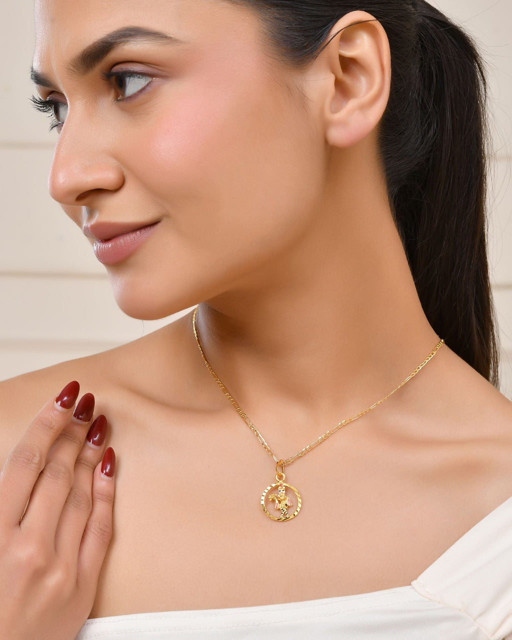 Jewels Nest Gold-Tone Enamel Krishna Circle Pendant Necklace For Women | Grocsy