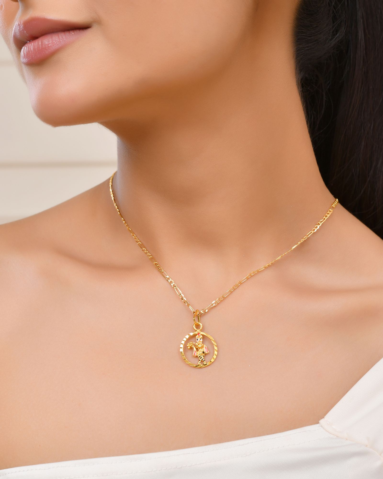 Jewels Nest Gold-Tone Enamel Krishna Circle Pendant Necklace For Women | Grocsy