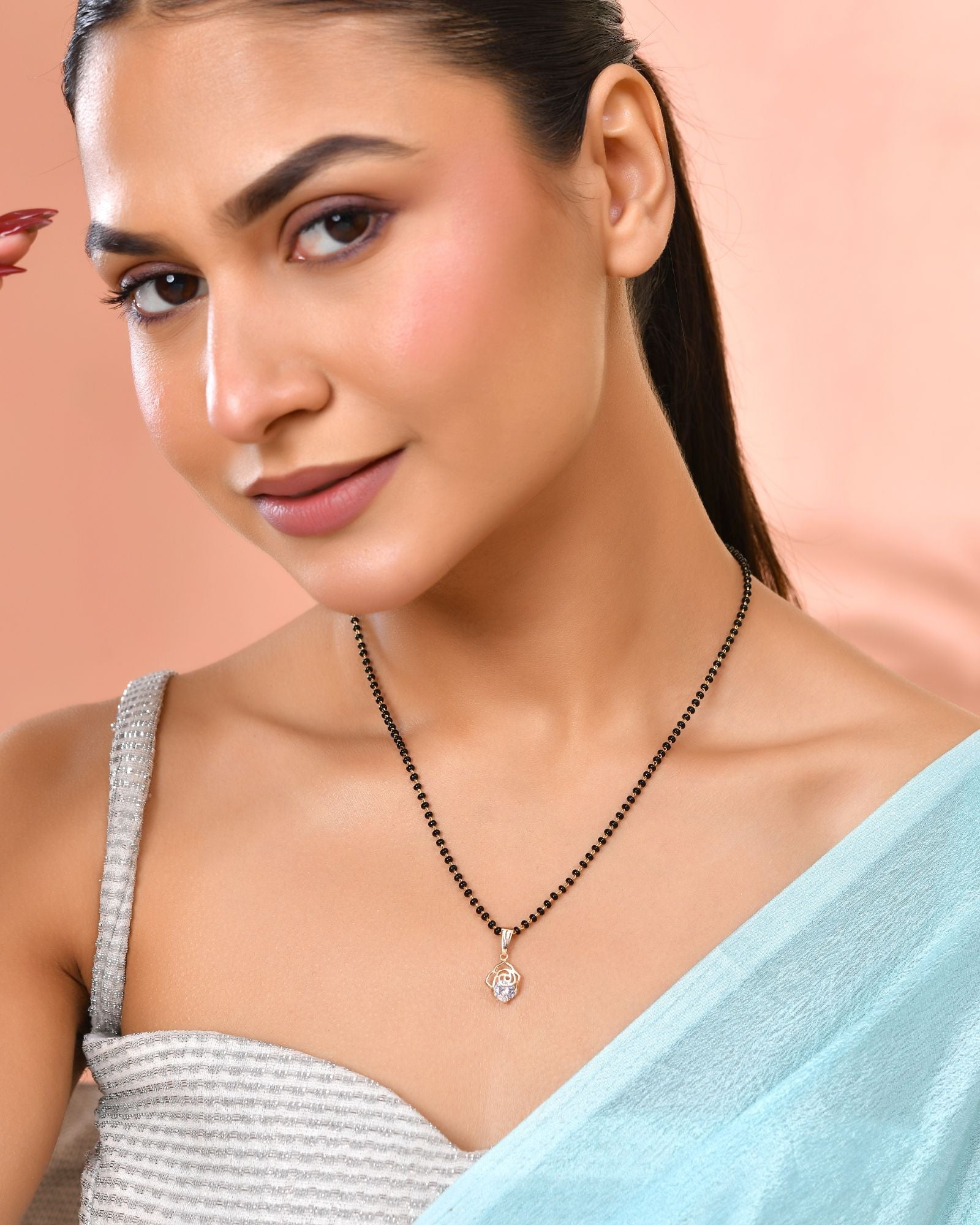 Jewels Nest Gold-Tone Cz Mangalsutra Pendant Necklace For Women | Grocsy