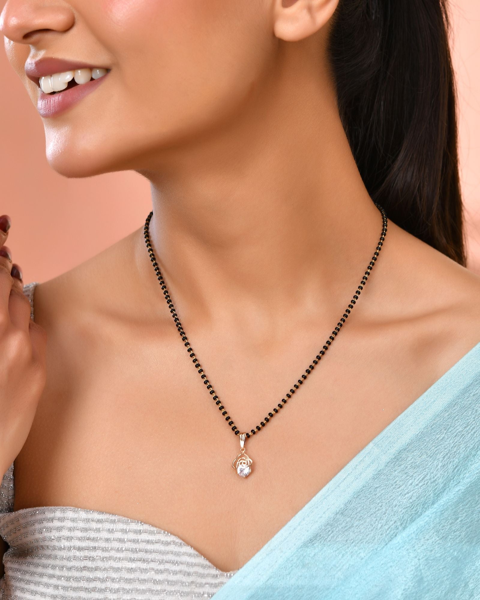 Jewels Nest Gold-Tone Cz Mangalsutra Pendant Necklace For Women | Grocsy